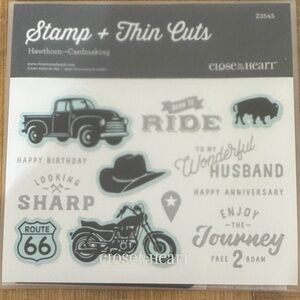 Close To My Heart 'Ride' Stamp + Thin Cuts Set - Blue & Black Accents